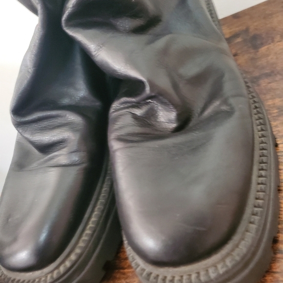 Free People Chunky Emma Platform Ruched Black Leather Boots Size 41 - Picture 15 of 16